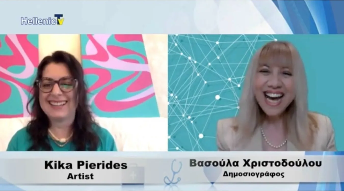 Kika Pierides in a television interview about art and healing