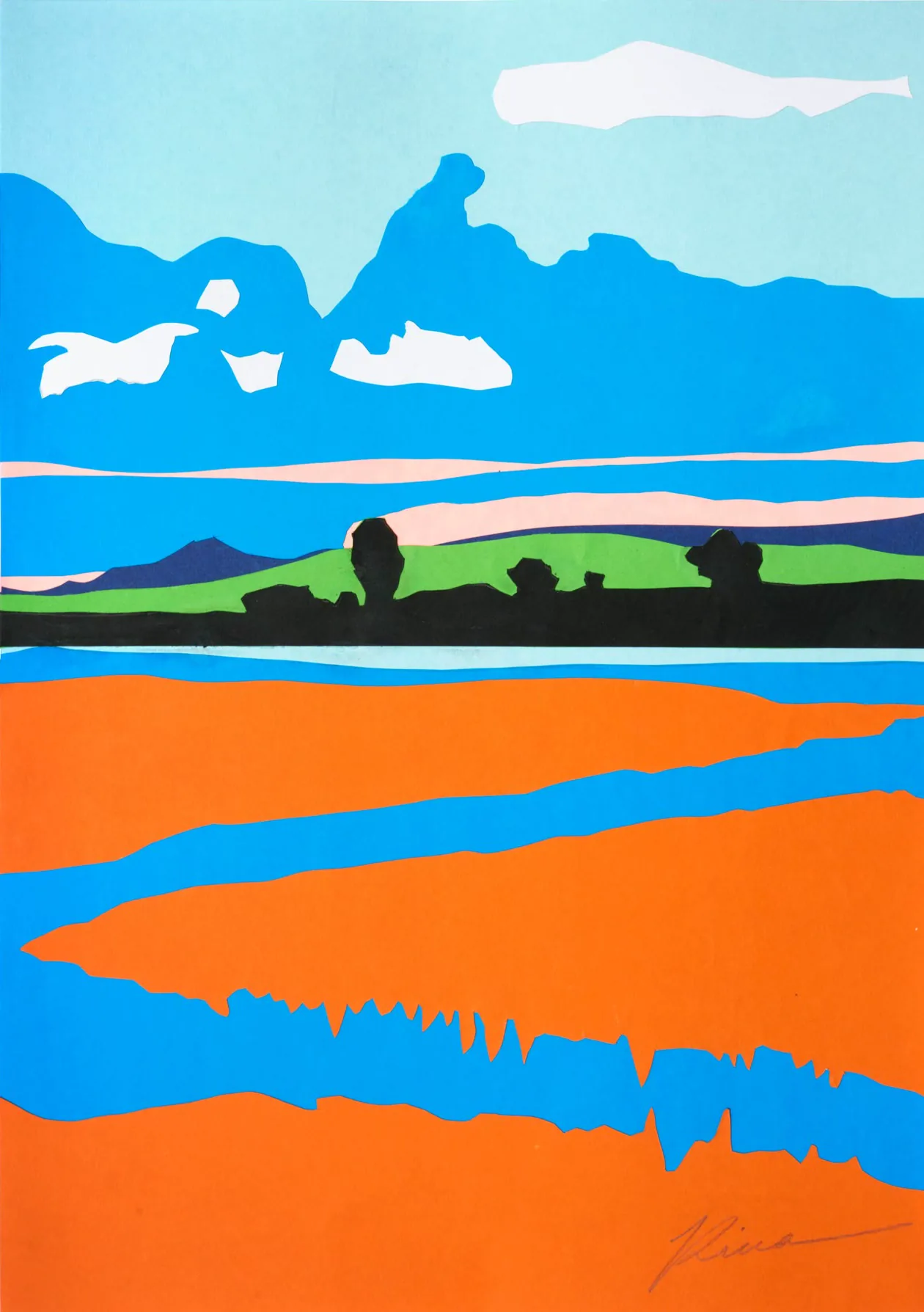Paper cutout landscape artwork by Kika Pierides