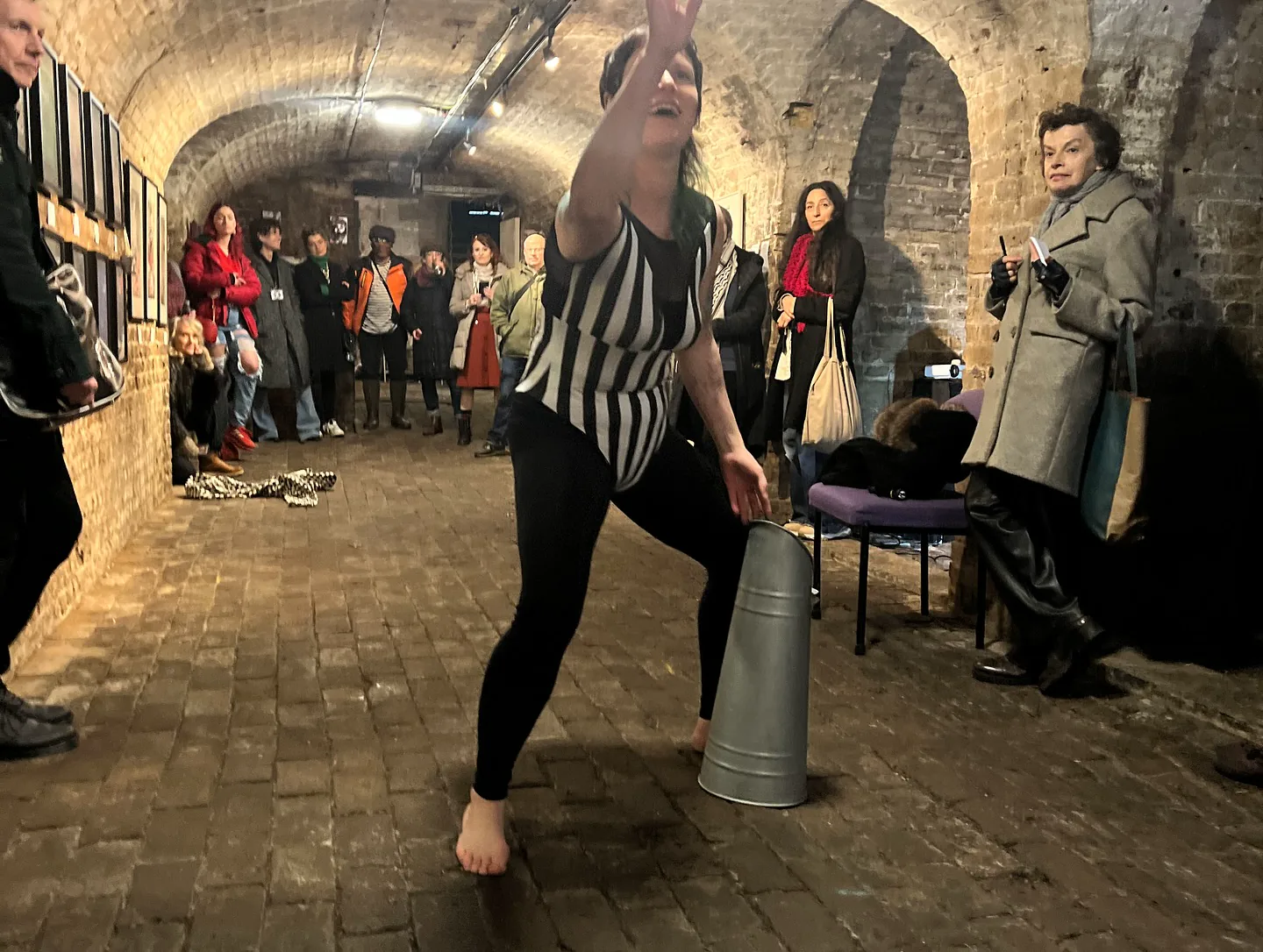 Performance in the brick gallery space at EXI