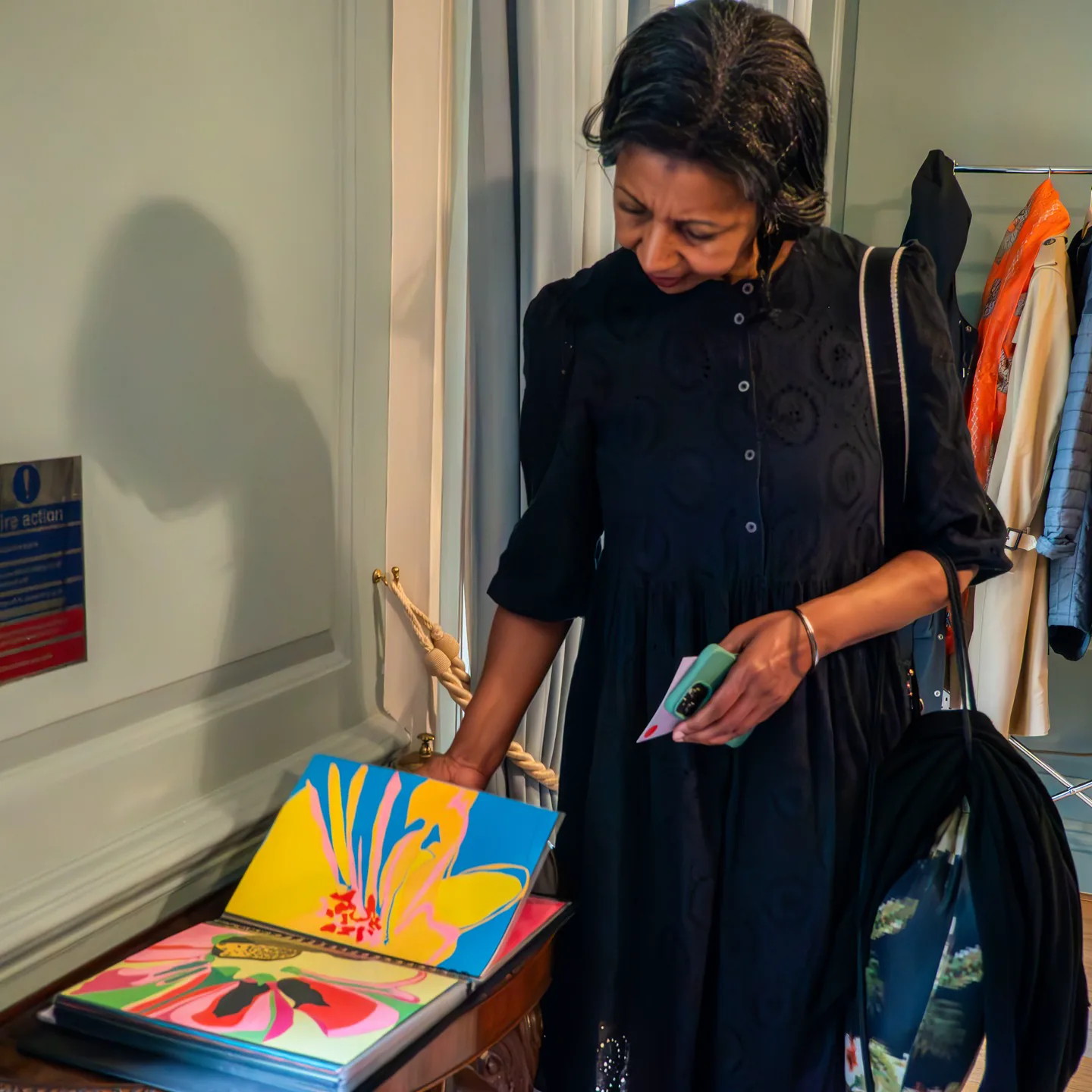 Visitor viewing Kika Pierides artwork at the Residence