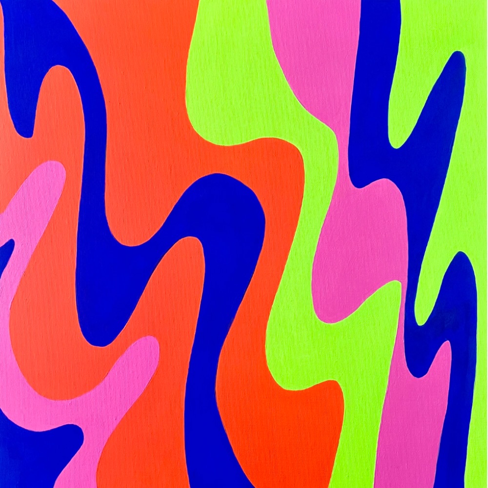 Abstract artwork with bright wavy neon patterning