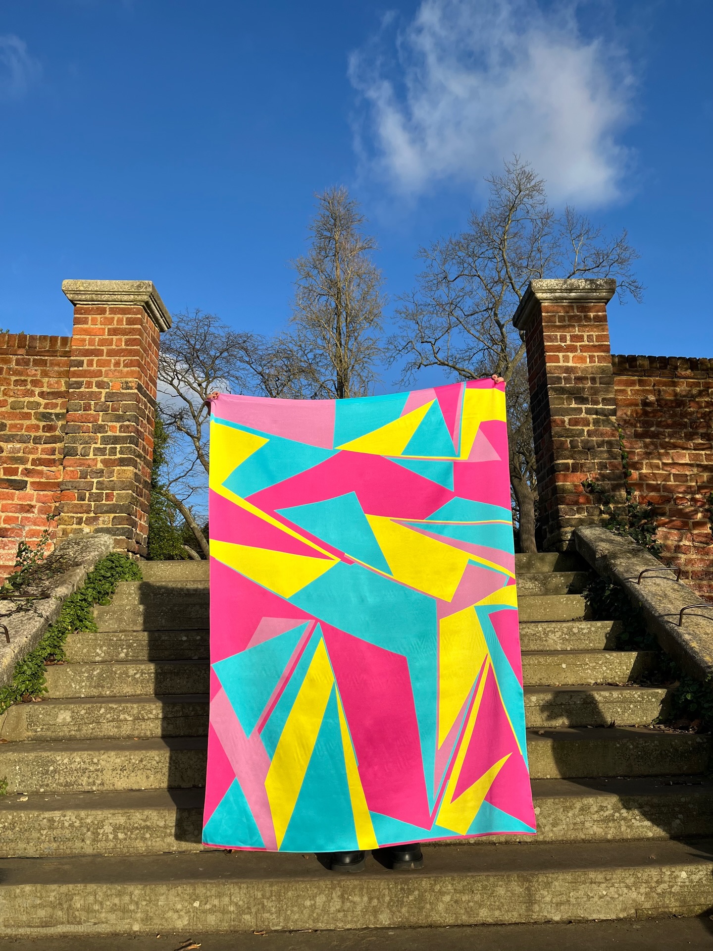 Kika Pierides textile artwork displayed outdoors for the Bobcat Gallery exhibition