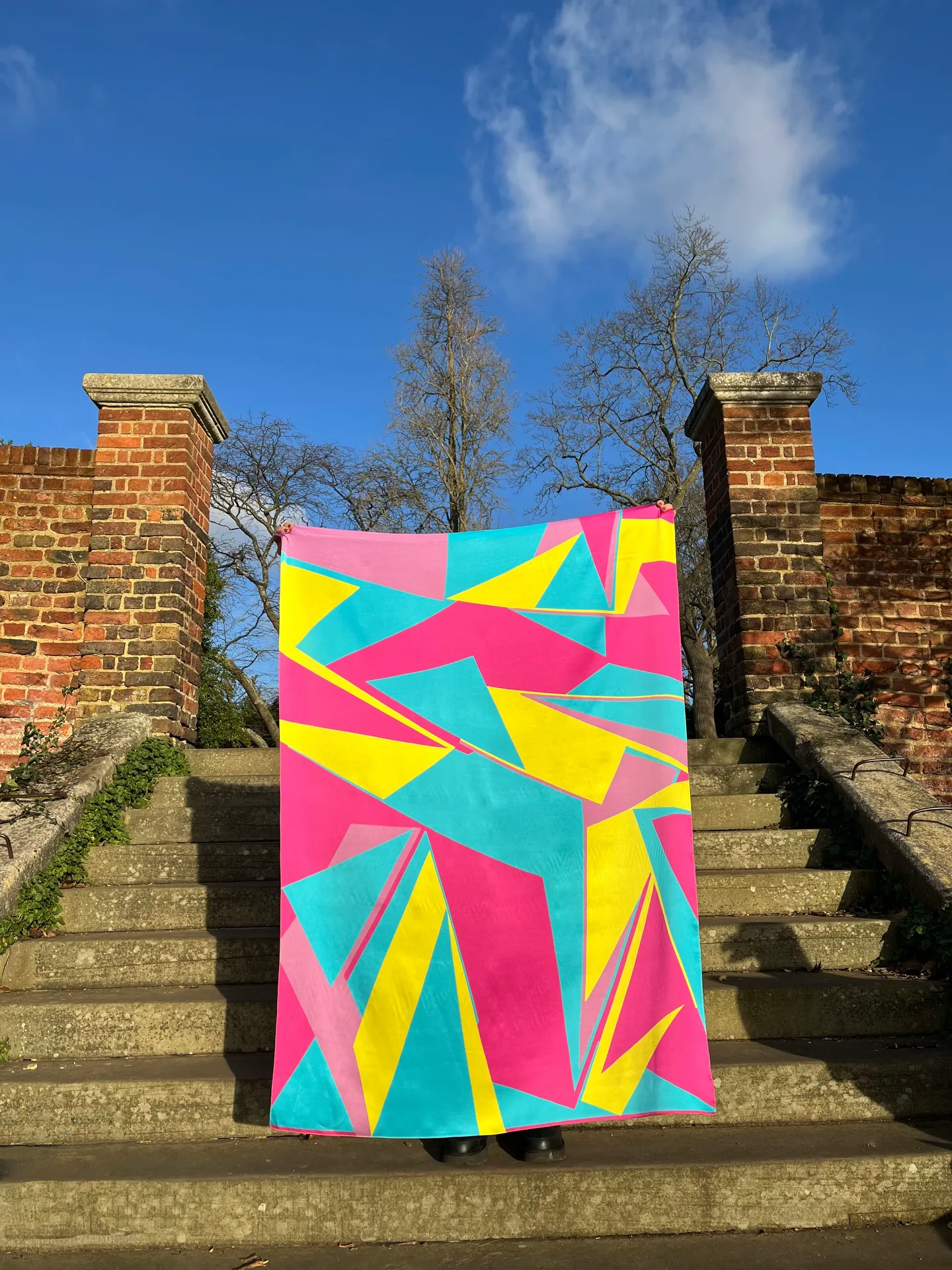 Kika Pierides textile artwork displayed outdoors for the Bobcat Gallery exhibition