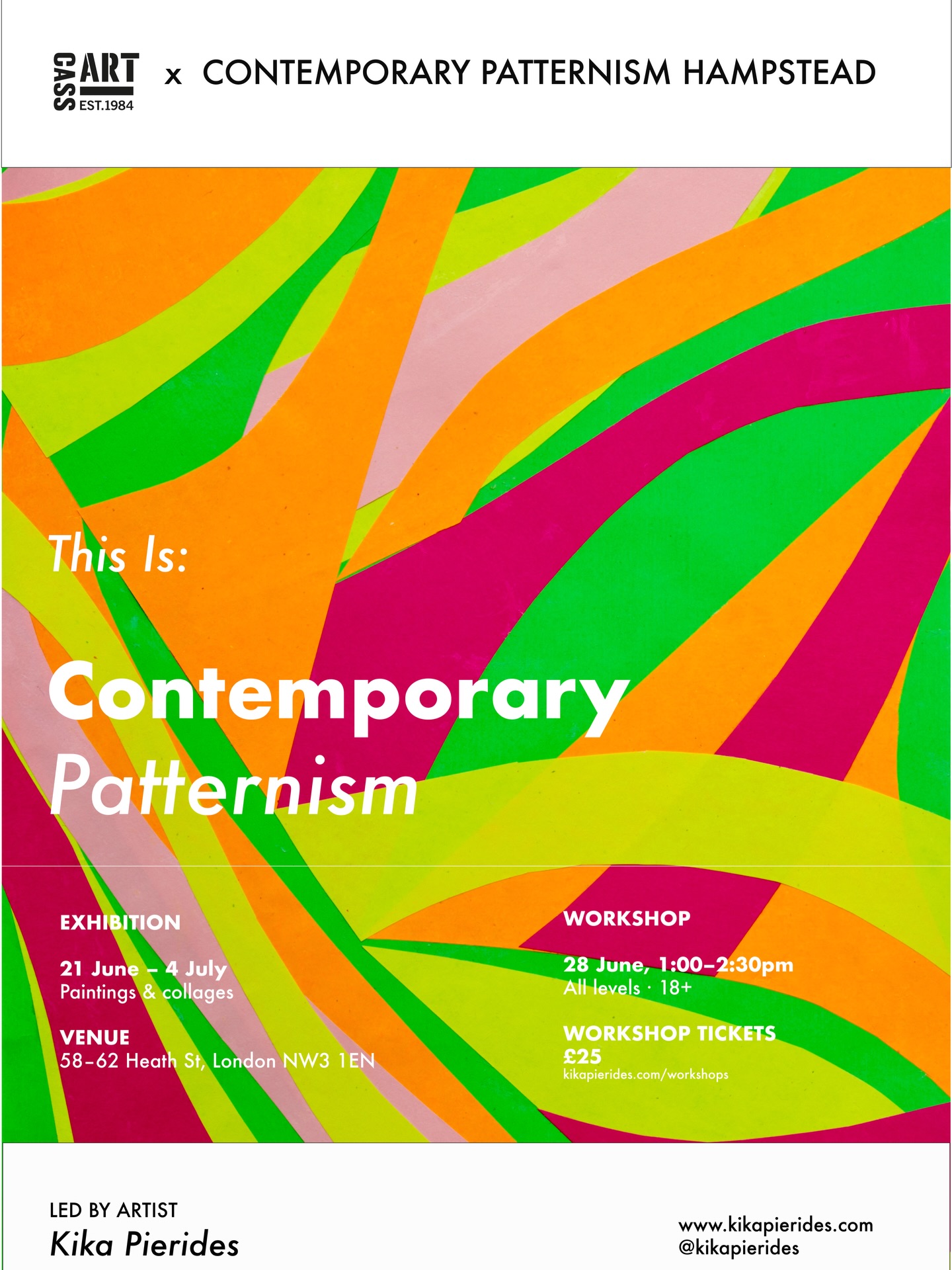 Cass Art and Contemporary Patternism Hampstead exhibition and workshop flyer