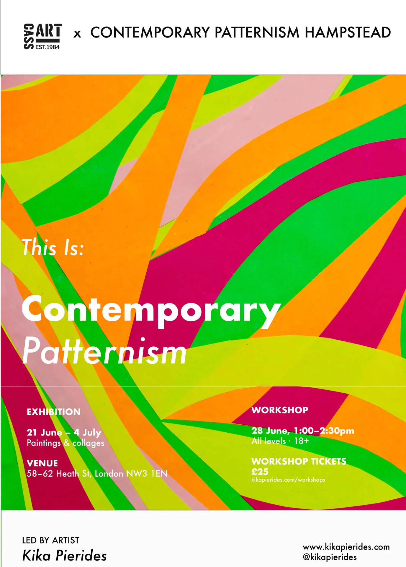 Cass Art and Contemporary Patternism Hampstead exhibition and workshop flyer
