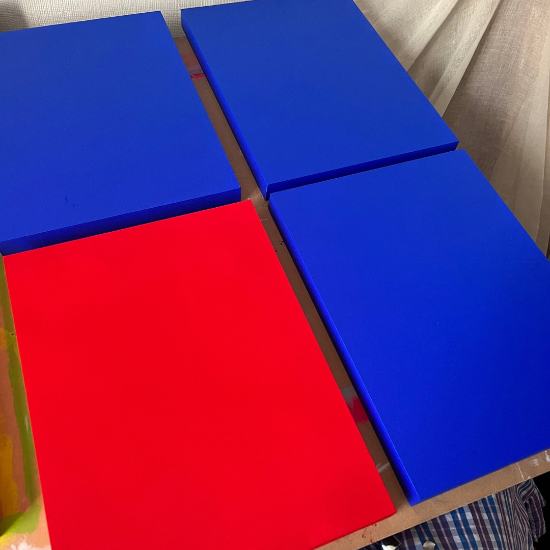 Blue red painted panels.