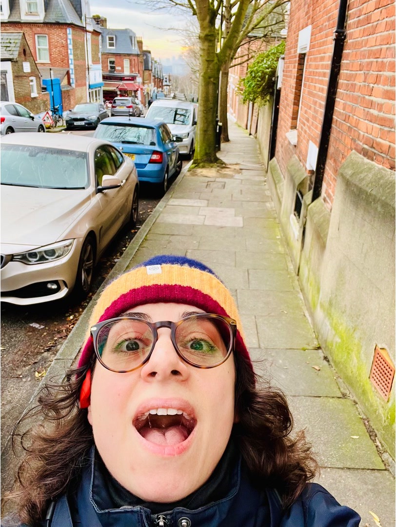 Selfie walk steep hill.
