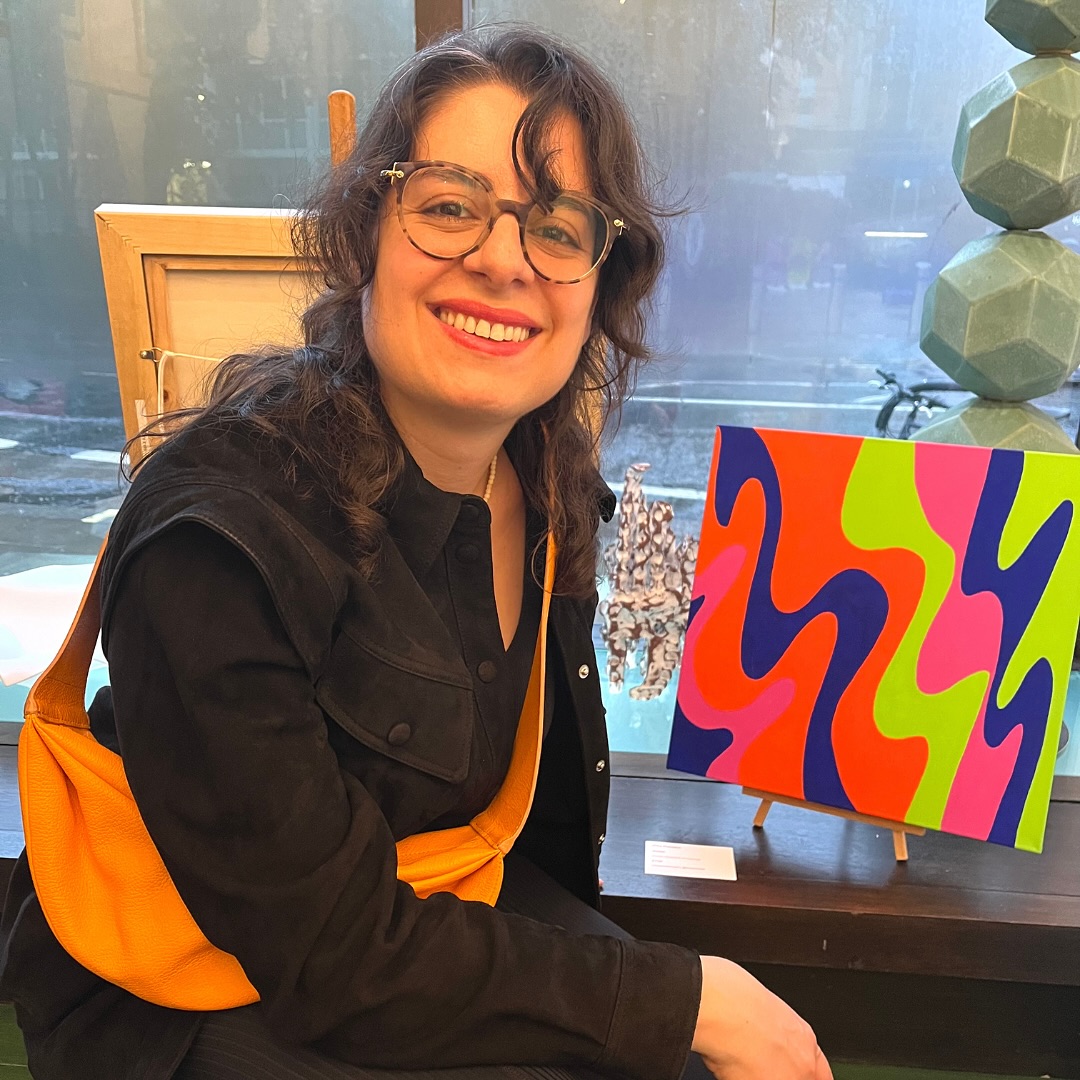 Woman with abstract art.