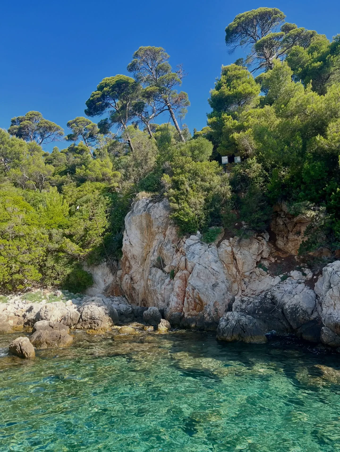 A vibrant coastal landscape in Southern Croatia with clear turquoise water and rocky cliffs.