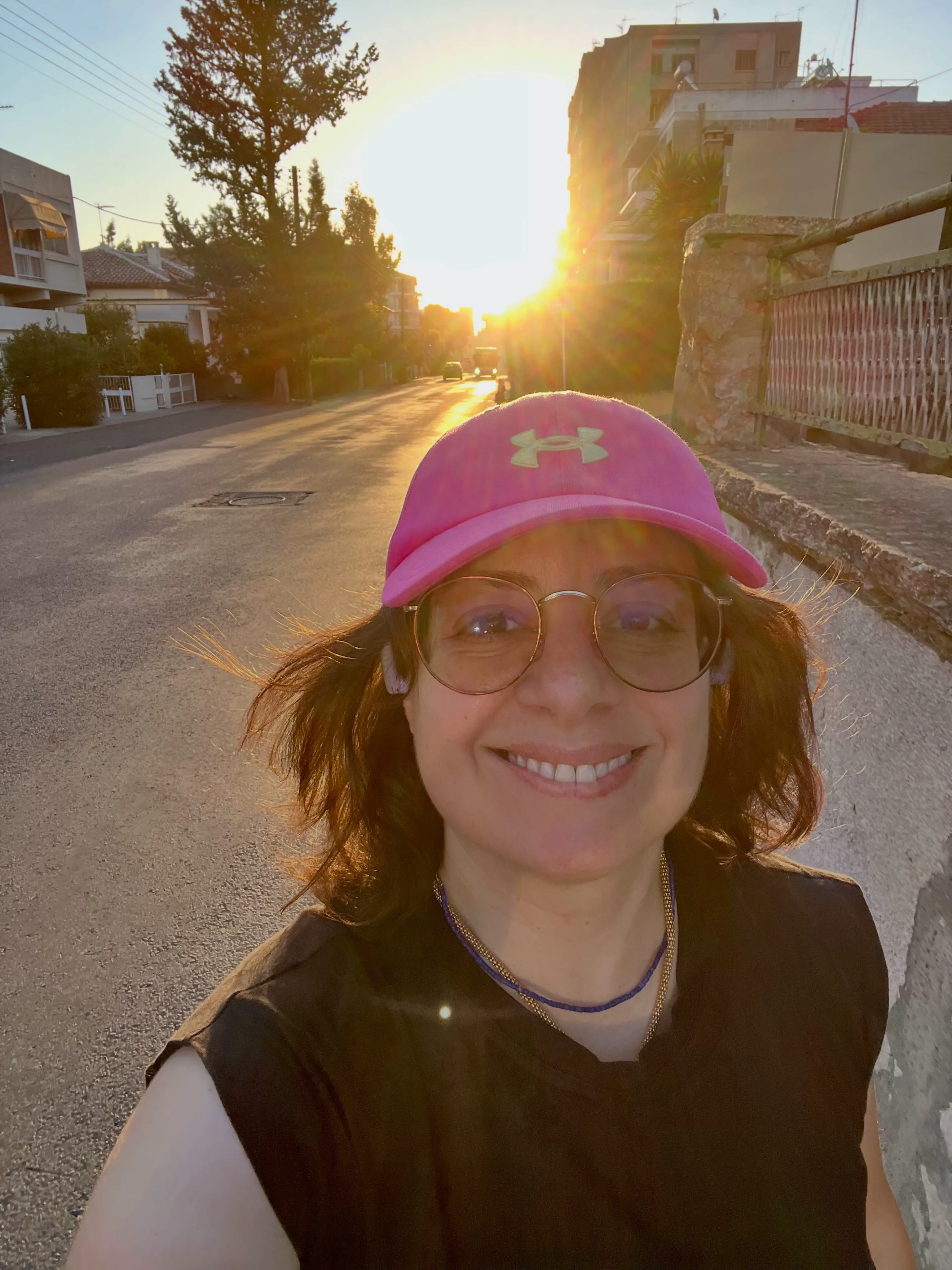 Kika Pierides walking at sunset in Cyprus during Thoughts On Walks.