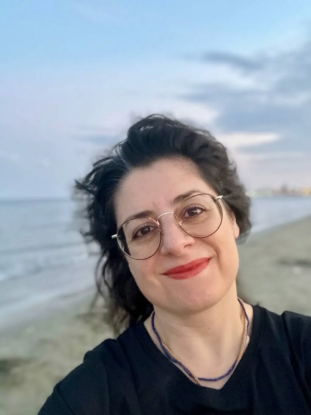 Kika Pierides at Finikoudes beach in Cyprus after her Thoughts On Walks journey.