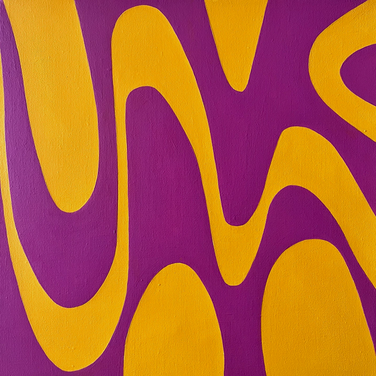 Revel, an abstract painting with layered, flowing colour shapes