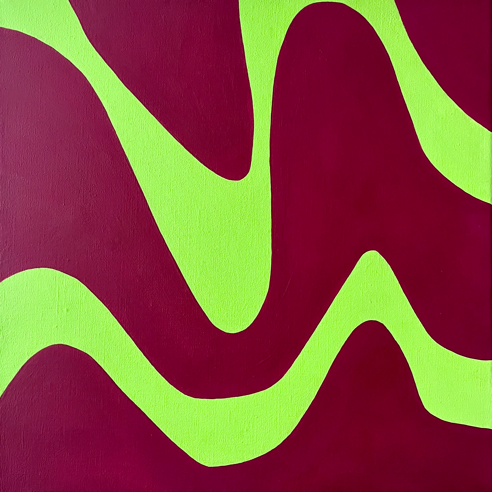 Unravel, an abstract painting with layered, flowing colour shapes
